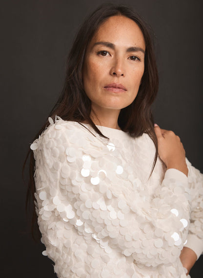 Cream Sequin Batwing Jumper