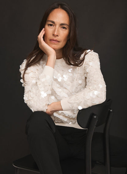 Cream Sequin Batwing Jumper