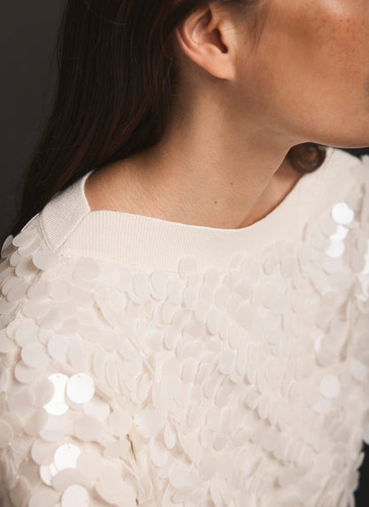 Cream Sequin Batwing Jumper