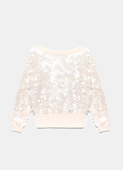Cream Sequin Batwing Jumper