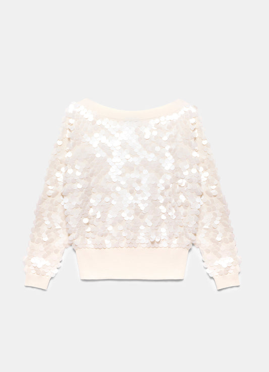 Cream Sequin Batwing Jumper