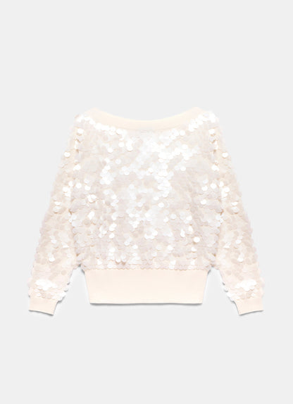Cream Sequin Batwing Jumper