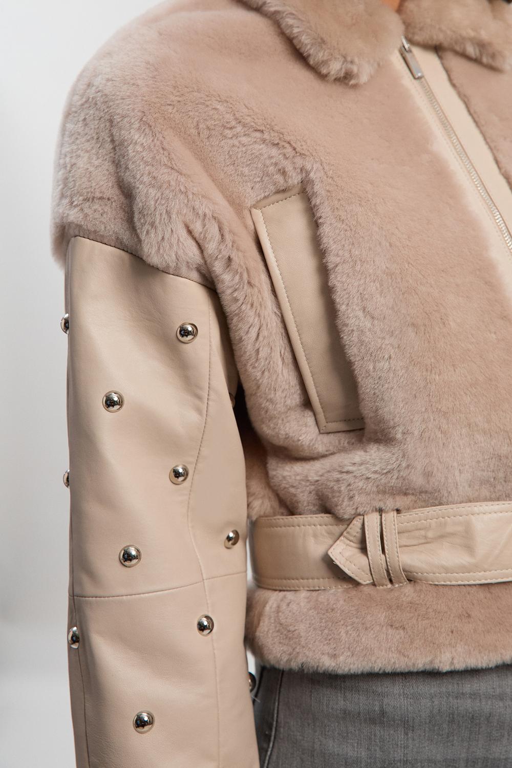 Shearling & Leather Mix Studded Biker Jacket