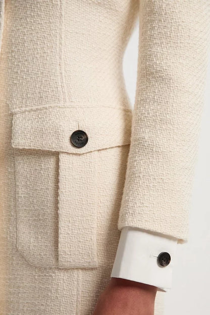 Tailored Check Contrast Sleeve Pocket Front Midi Dress