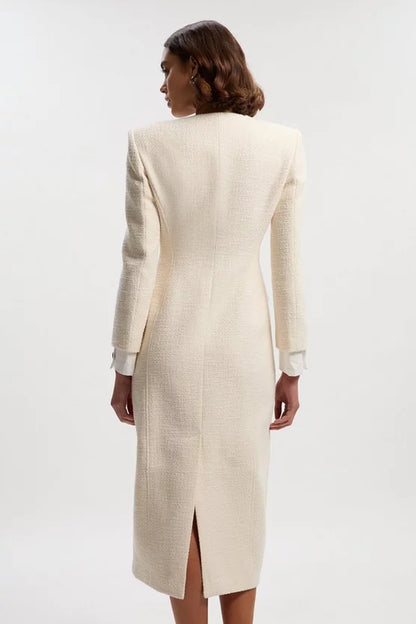 Tailored Check Contrast Sleeve Pocket Front Midi Dress