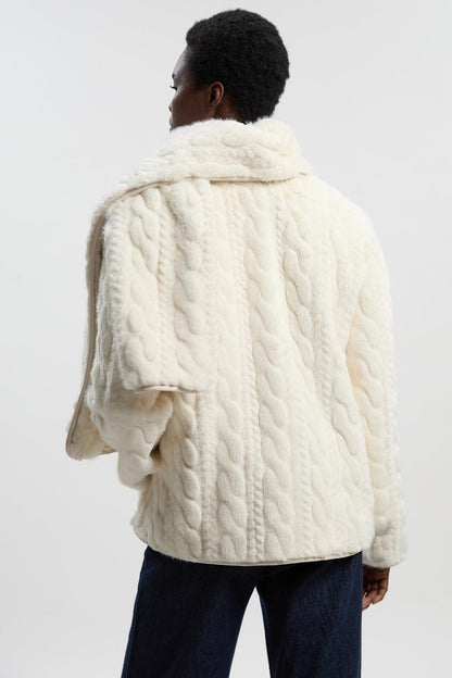 Textured Faux Fur Scarf Neck Coat