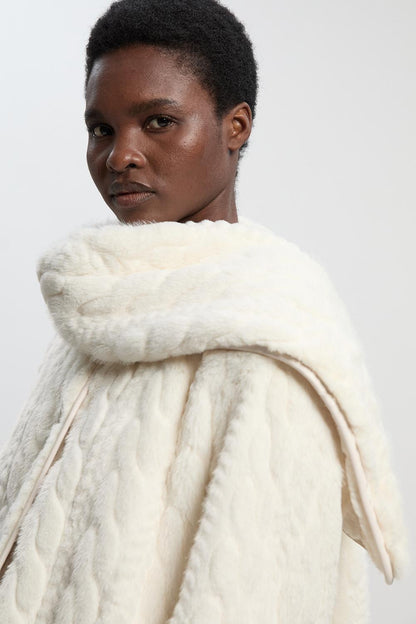 Textured Faux Fur Scarf Neck Coat
