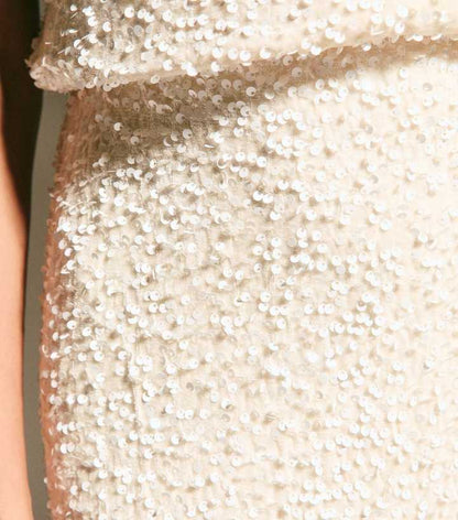 Cream Velvet Sequin Embellished Midi Skirt