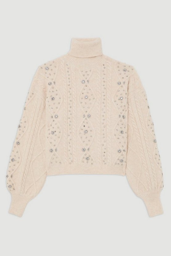 Wool Blend Embellished Cable Knit Jumper