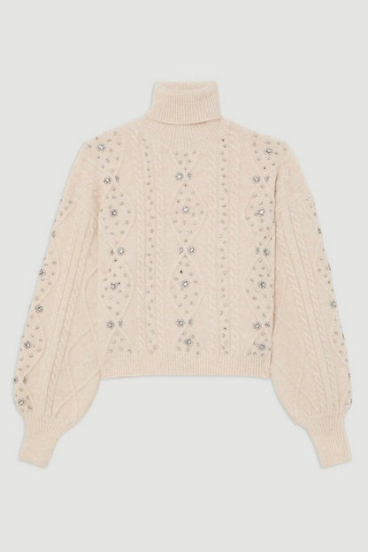 Wool Blend Embellished Cable Knit Jumper