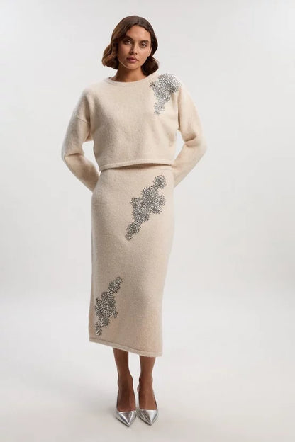 Wool Blend Embellished Cosy Crew Neck Knit Jumper