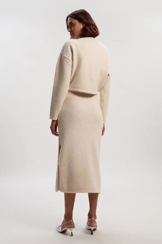 Wool Blend Embellished Cosy Pencil Midi Skirt