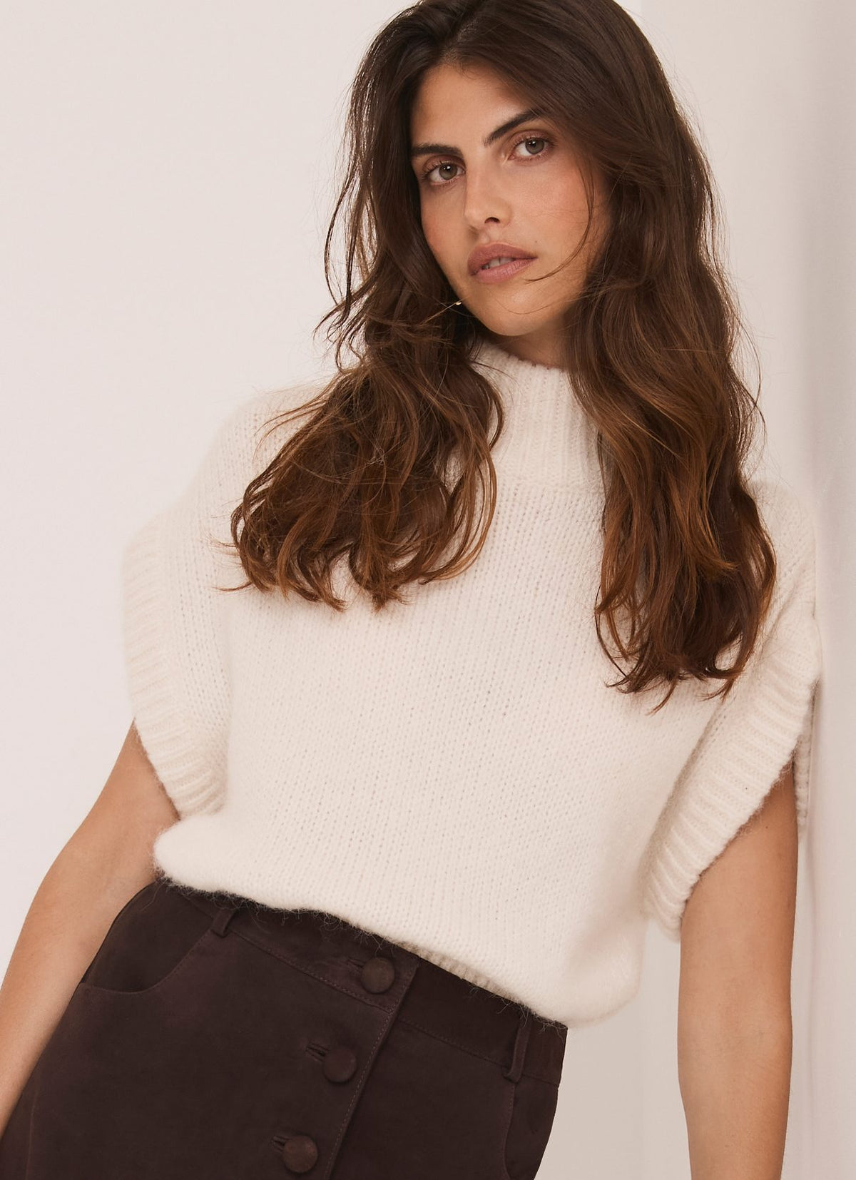 Cream Wool Blend Knit Top