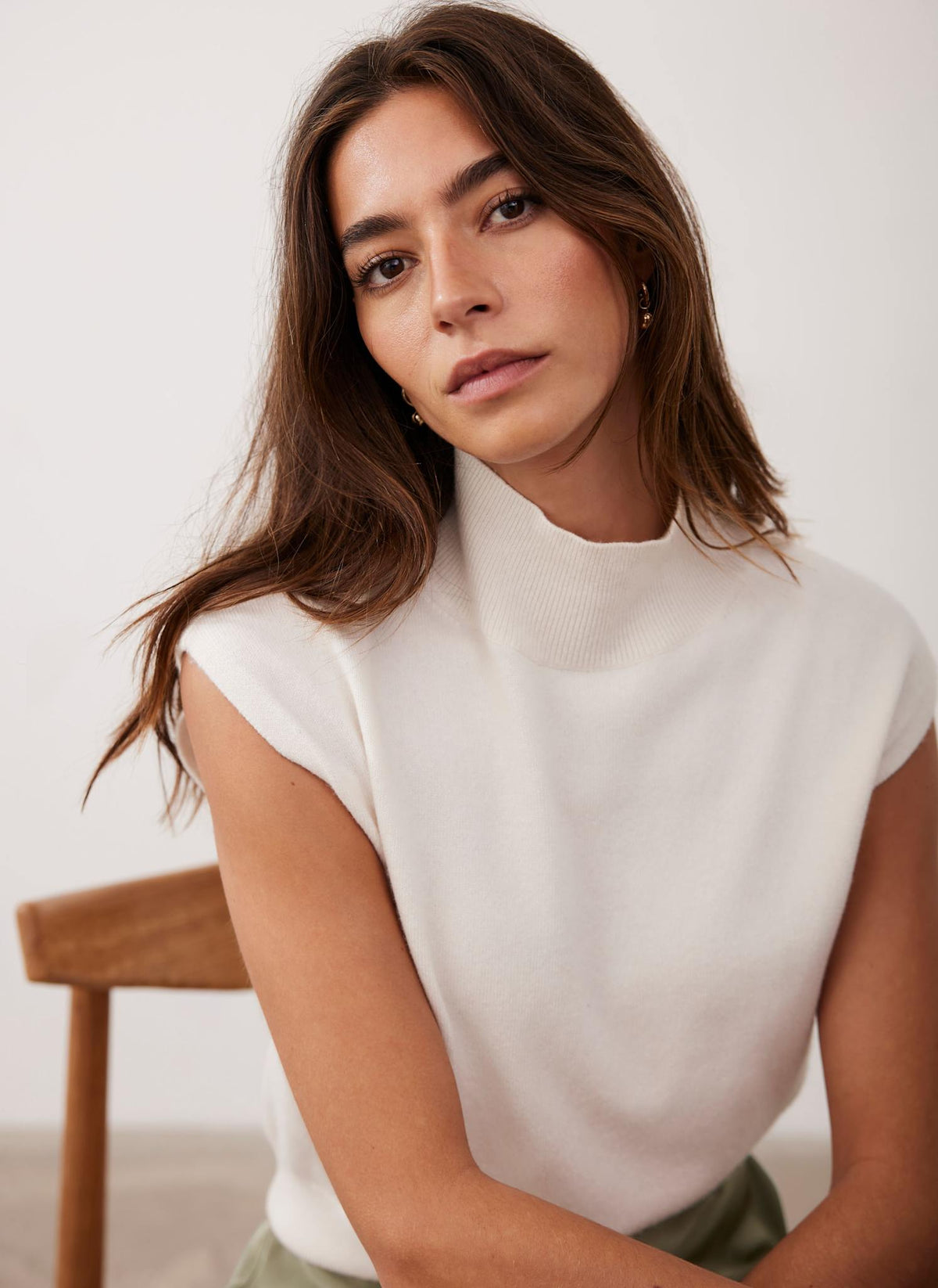 Cream Sleeveless Knit Top