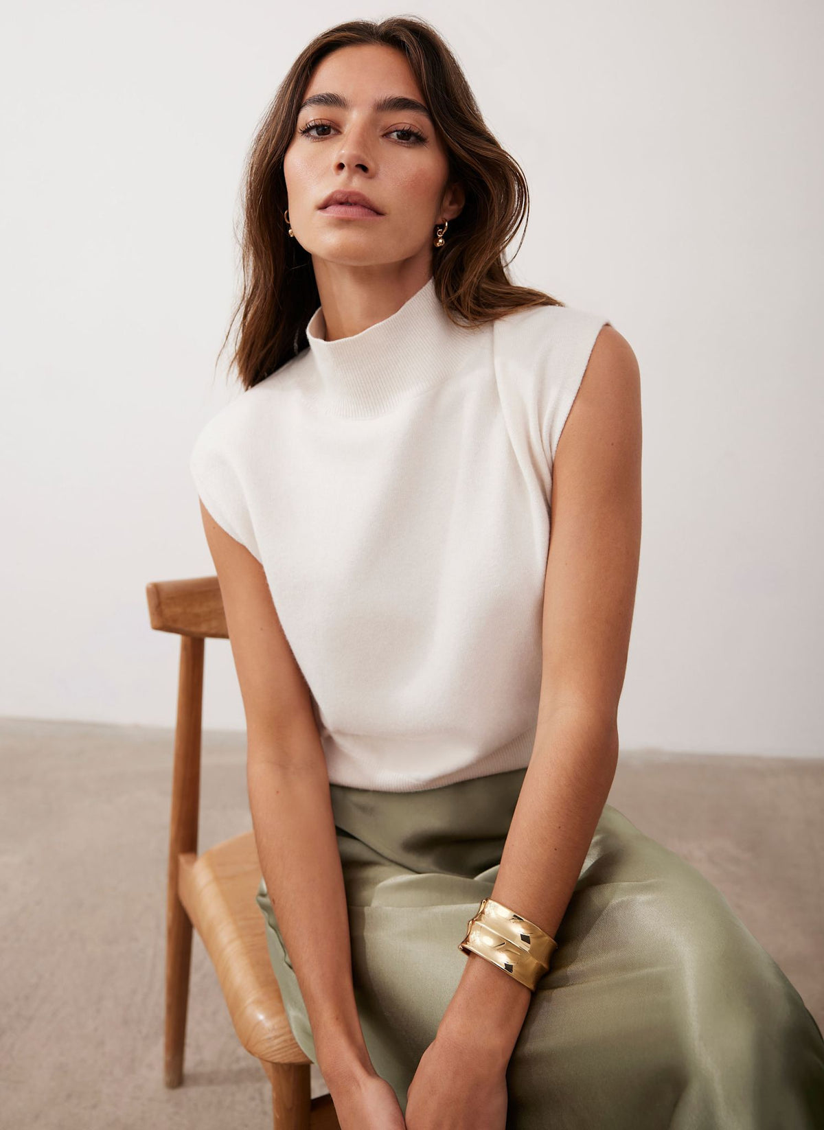 Cream Sleeveless Knit Top