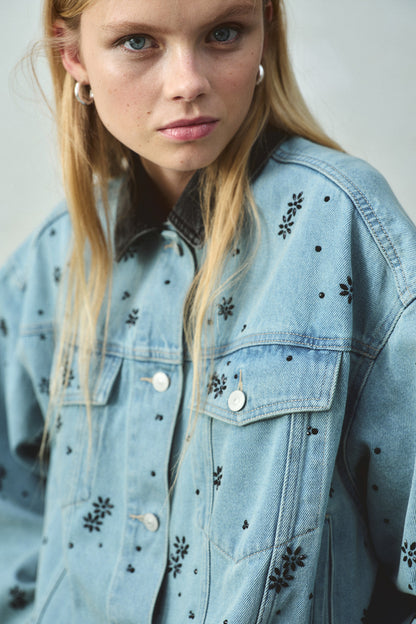 Rhinestone-embellished denim jacket