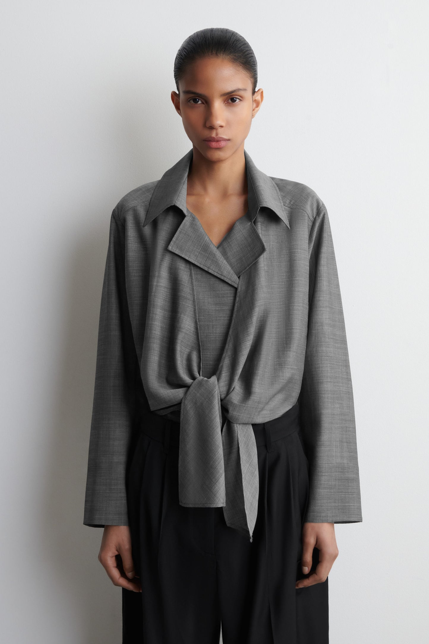 Tie-Front Wool-Ramie Shirt