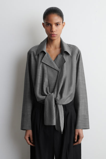 Tie-Front Wool-Ramie Shirt
