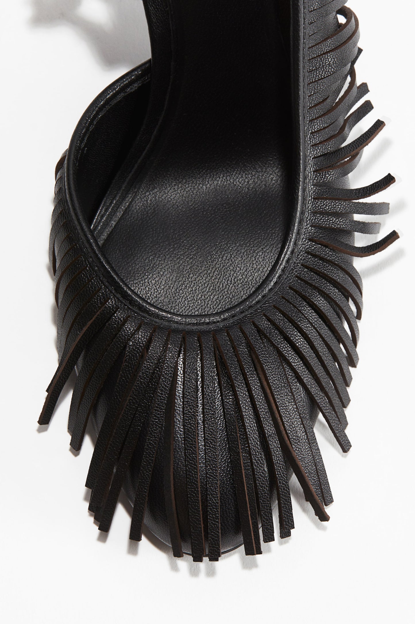 Fringed leather slingback court shoes