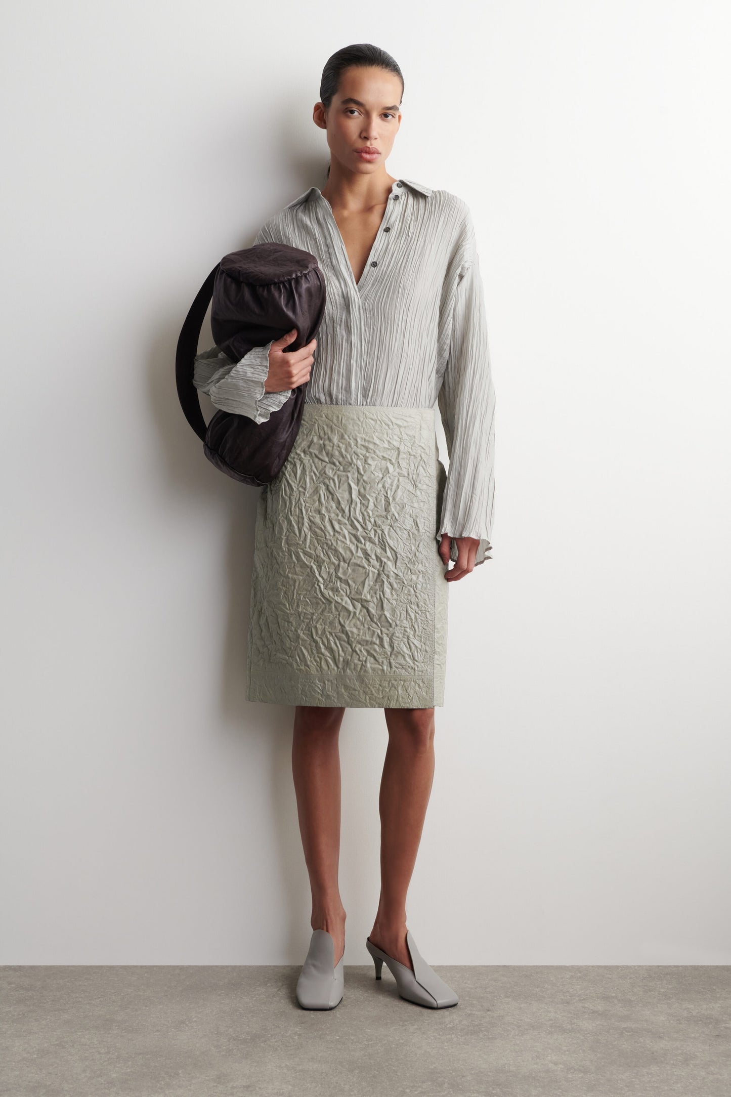 Draped Leather Kitten-Heel Mules