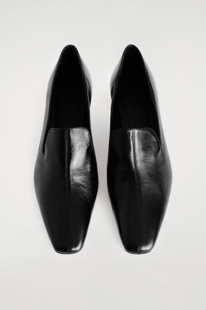 Angular Leather Heeled Loafers