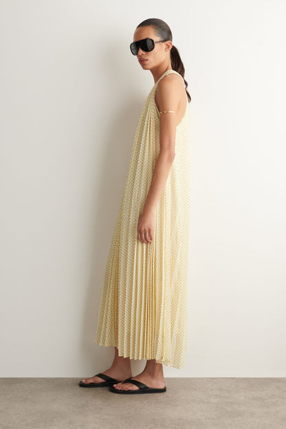 Tie-detail pleated georgette maxi dress