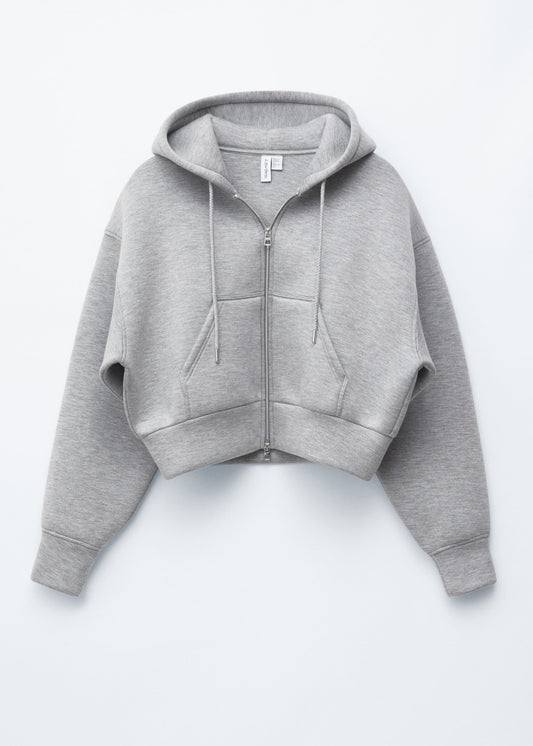 Cropped Scuba Zip-Up Hoodie