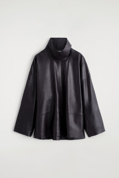 Leather Funnel-Neck Top