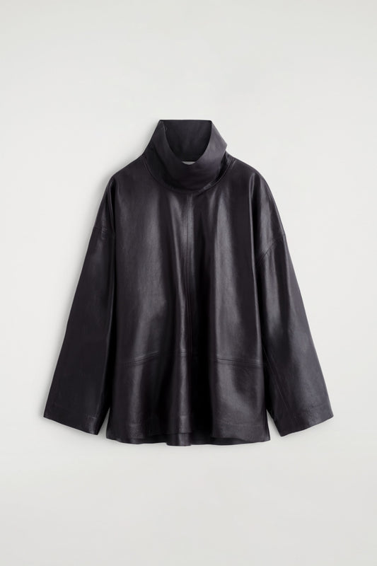 Leather Funnel-Neck Top