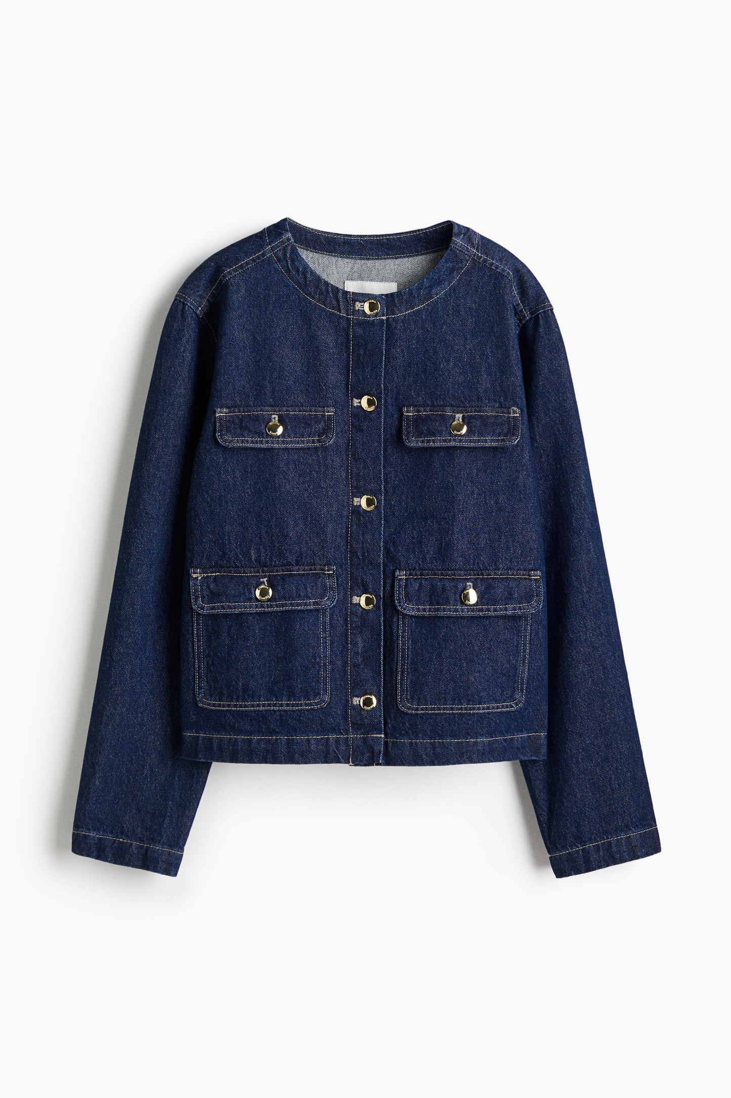 Collarless denim jacket