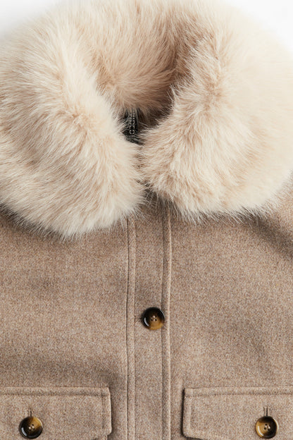 Fluffy-collar twill jacket