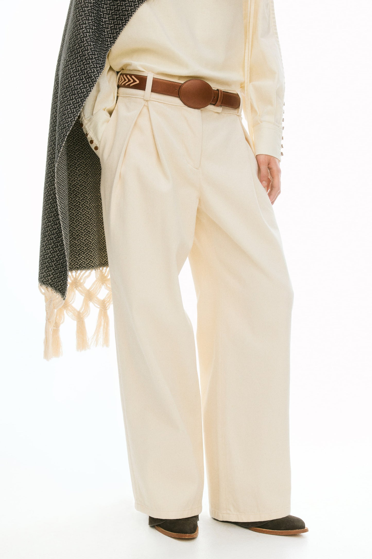 Pleat-front twill trousers