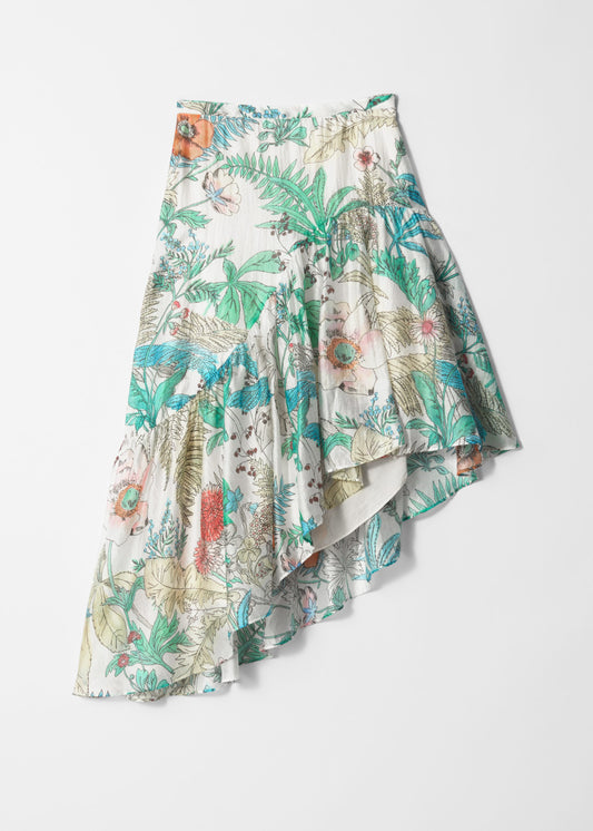 Asymmetric Ruffle Midi Skirt