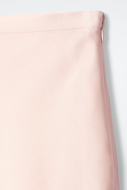 Linen-blend midi column skirt