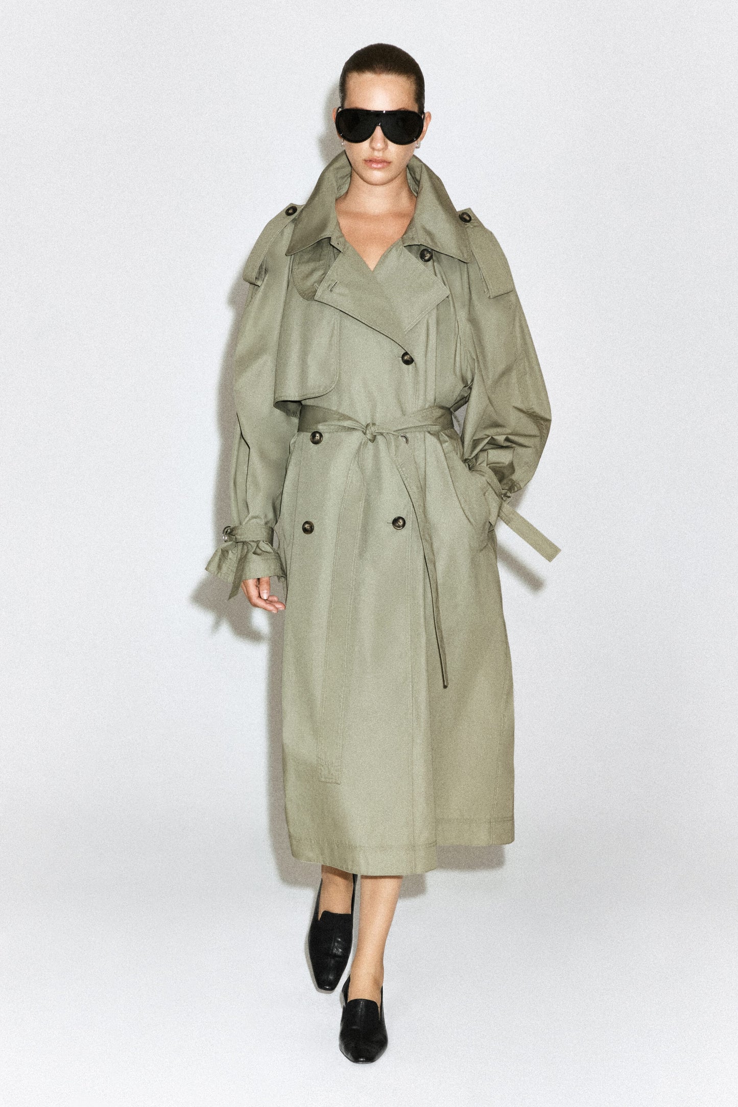Funnel-Neck Cotton Trench Coat