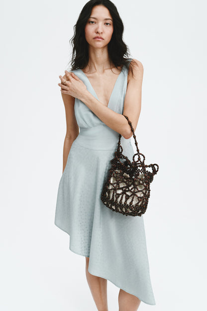 Asymmetric jacquard-weave dress