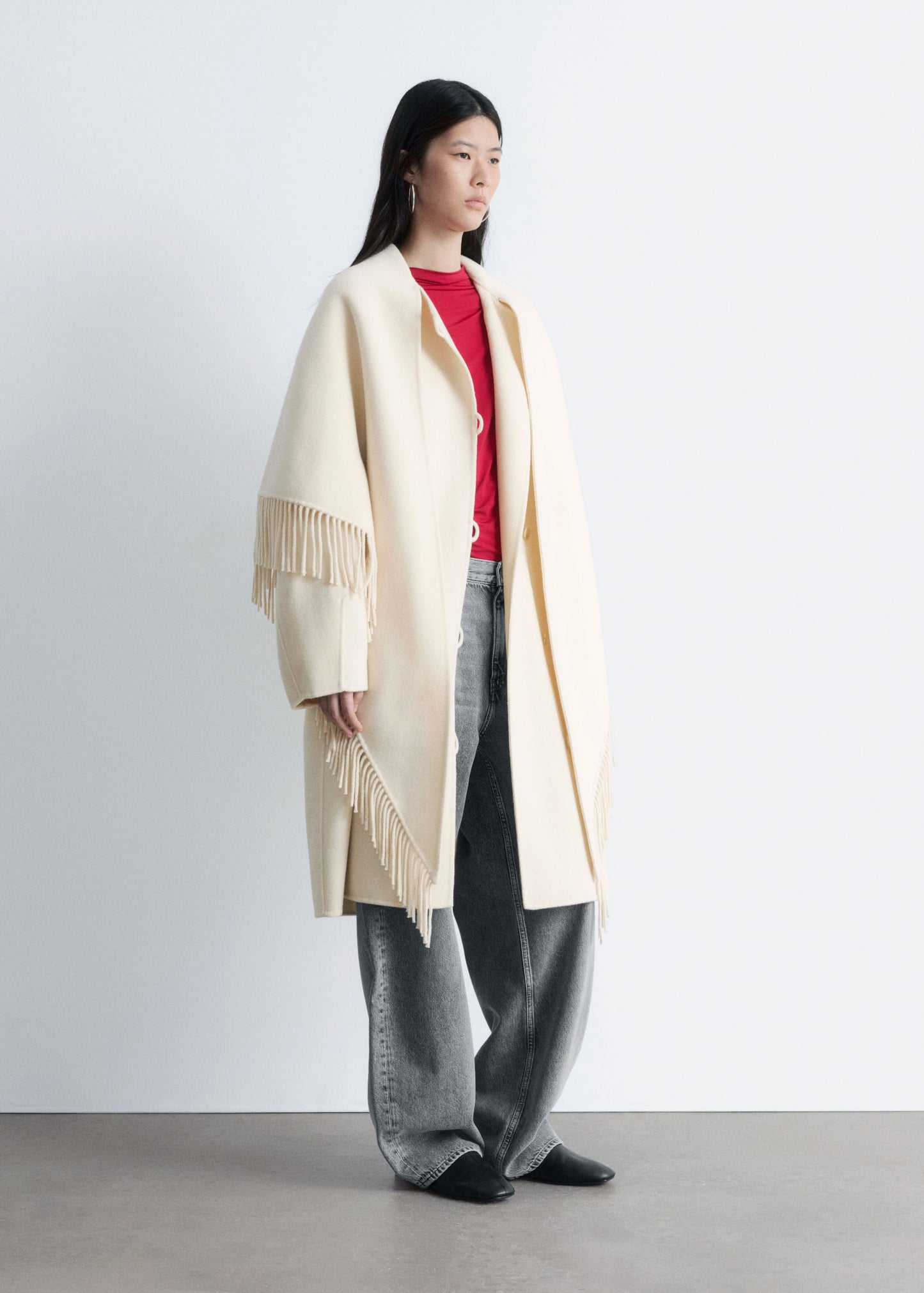 Fringed Shawl Wool Coat