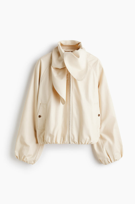 Scarf-collar linen-blend jacket