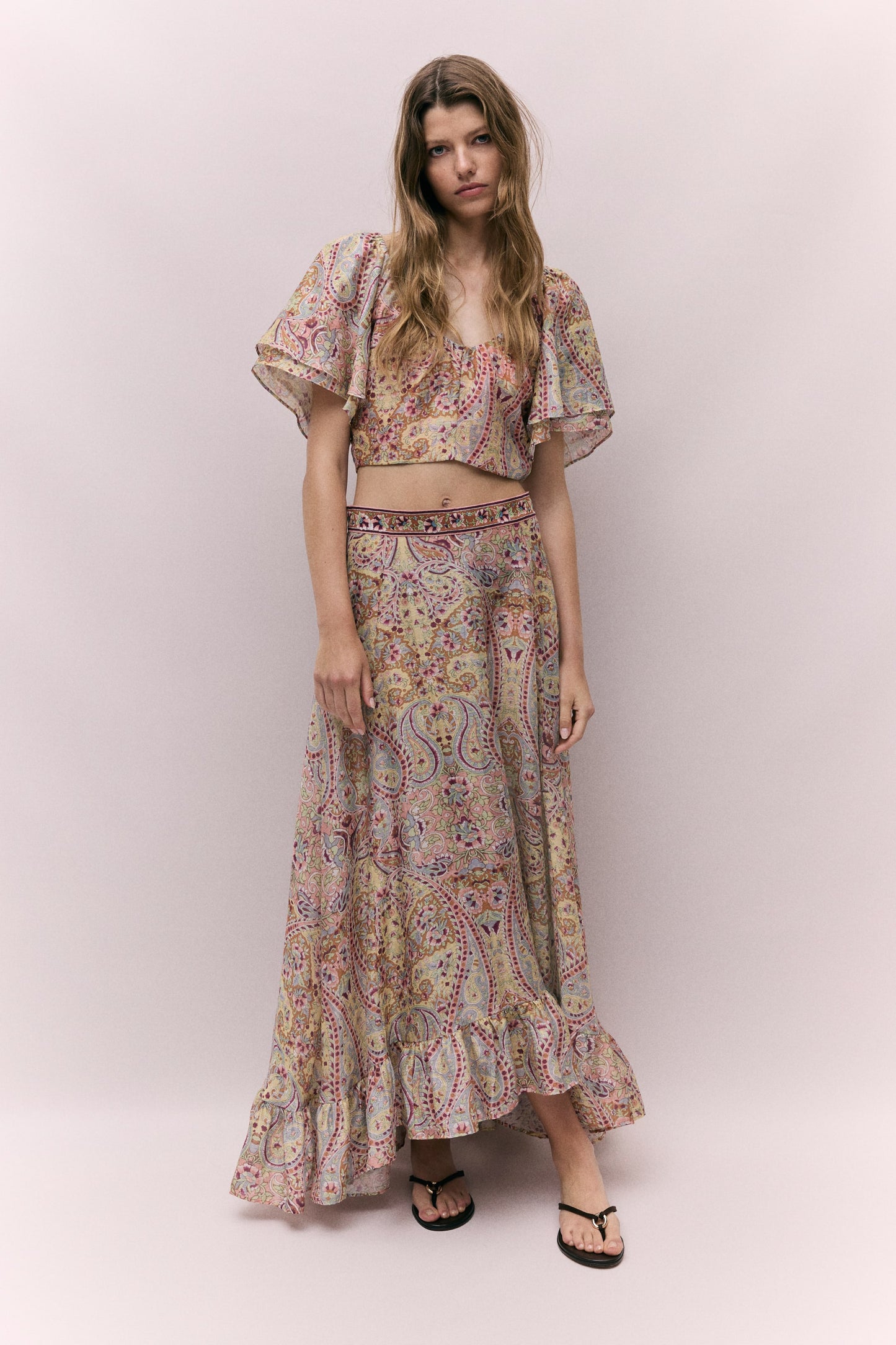 Cropped linen-blend top