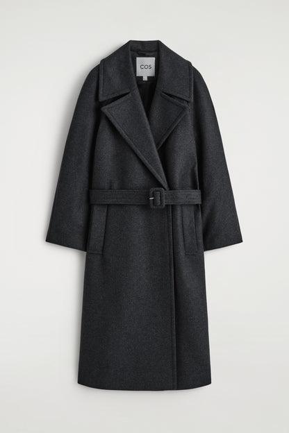 Tailored belted wool-twill coat
