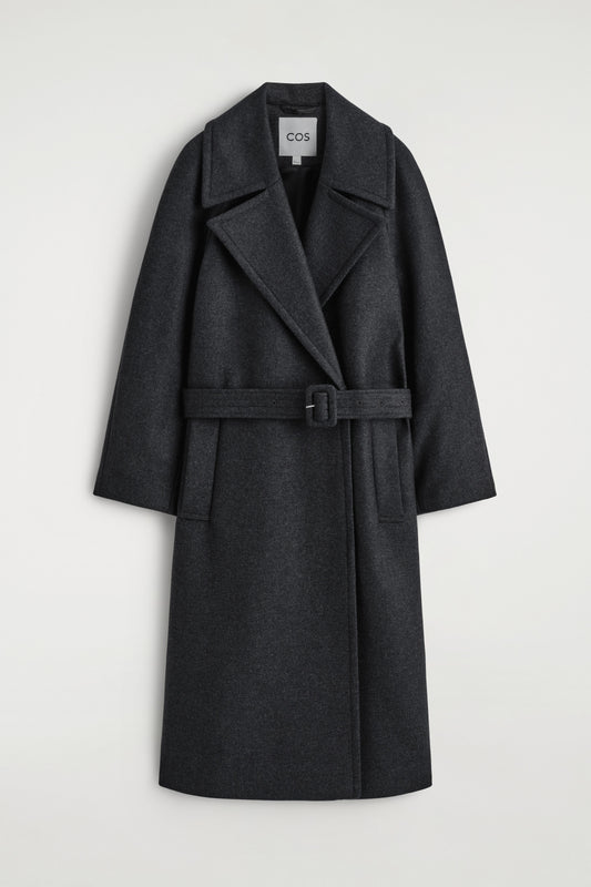 Tailored belted wool-twill coat
