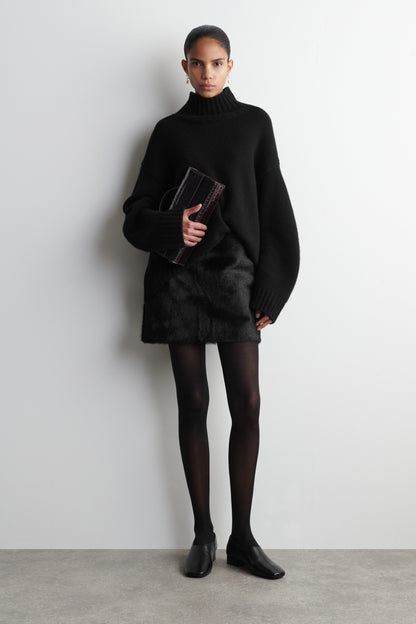 Pony hair-effect leather mini skirt