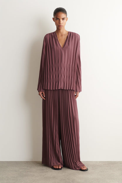 Tie-front pleated georgette blouse