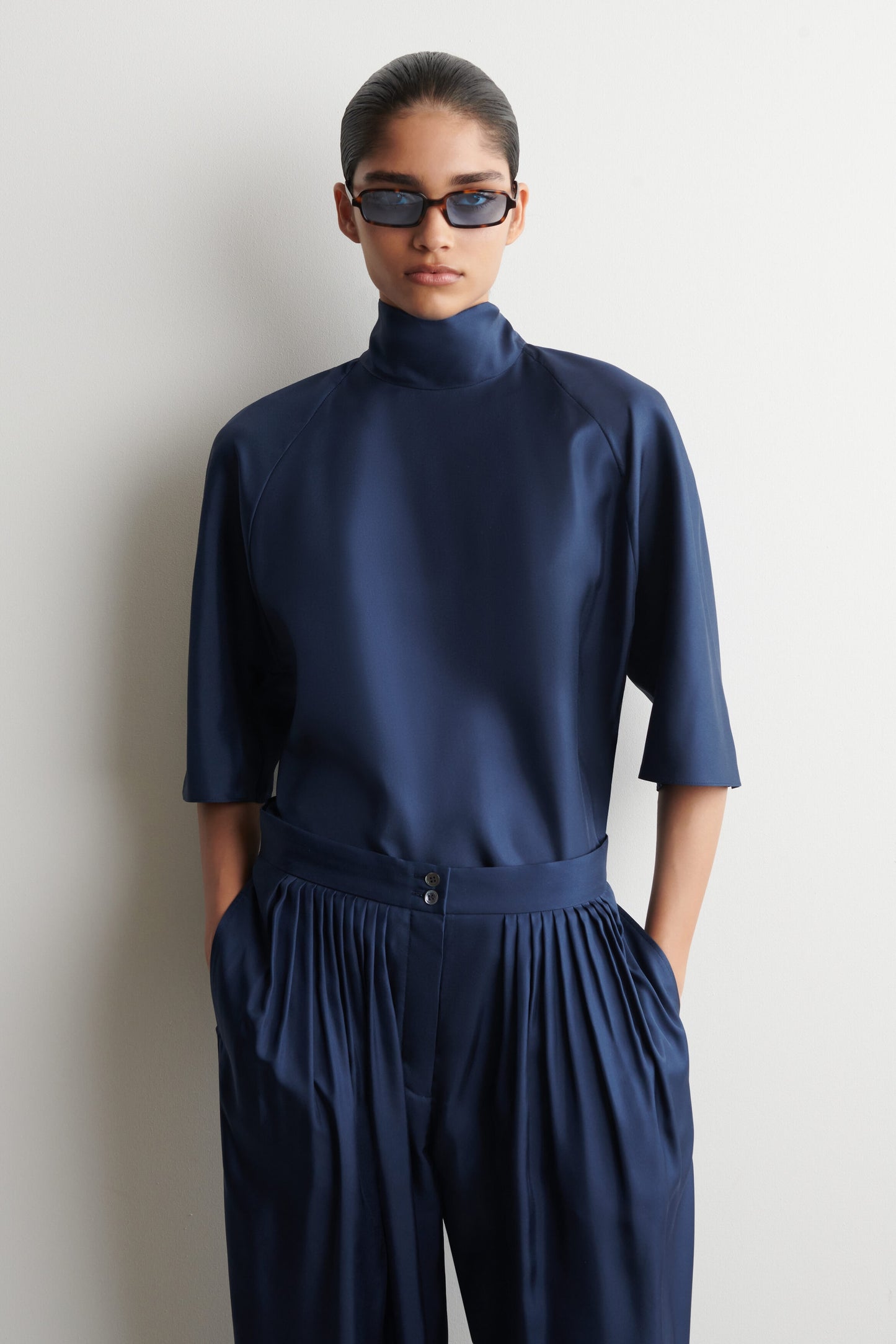 Draped Tie-Detail Silk Top