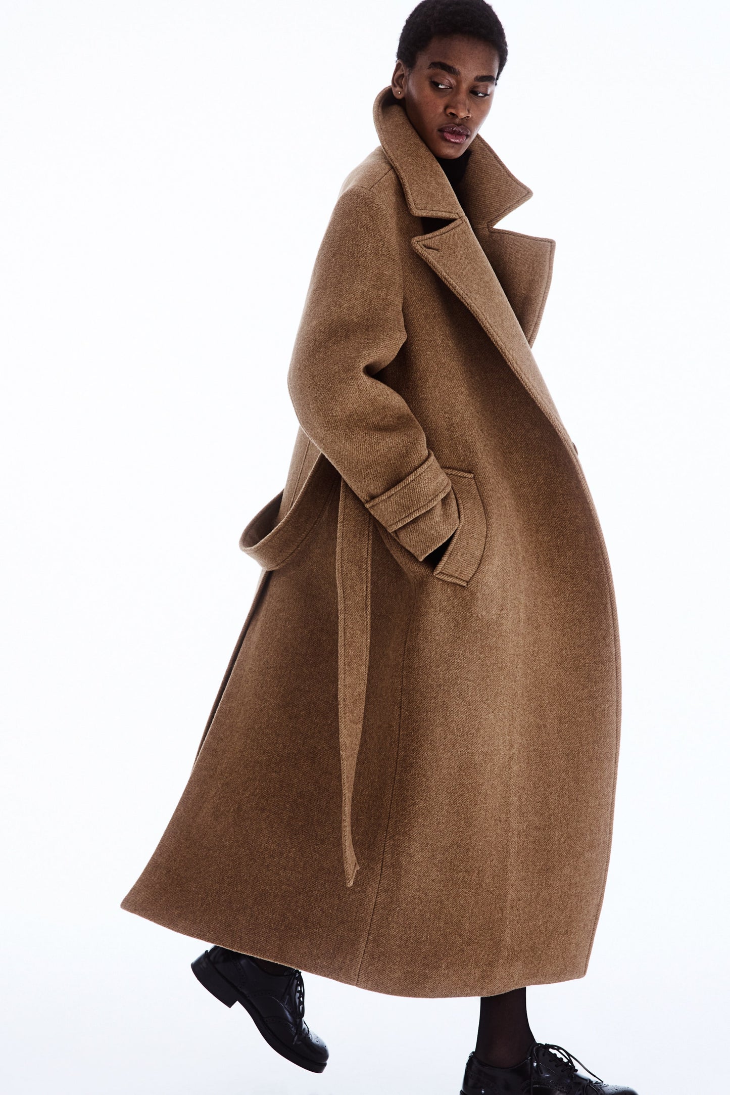 Wool-blend tie-belt coat