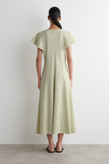 Petal-Sleeve Cotton Midi Dress