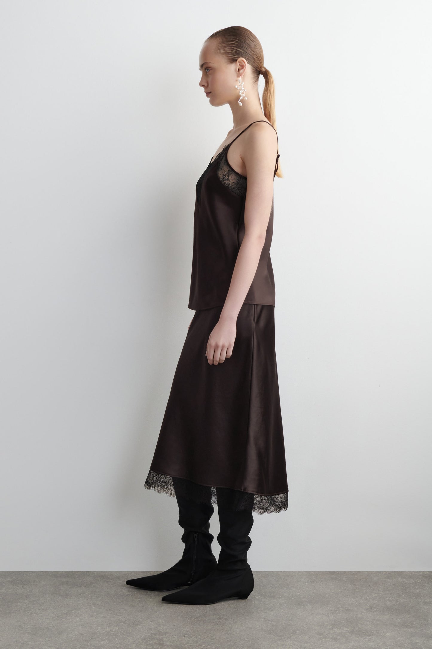 Lace-Trimmed Satin Cami Top