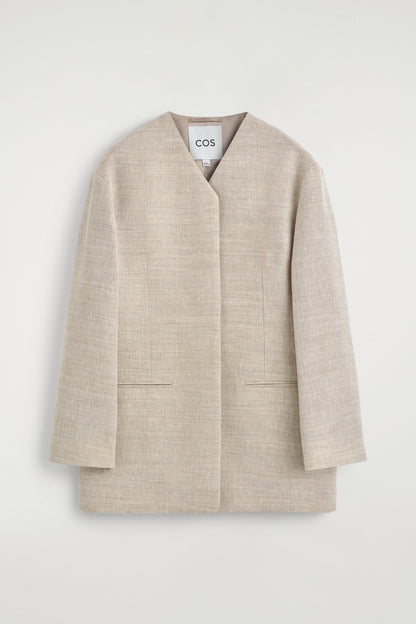 Structured Collarless Linen Blazer
