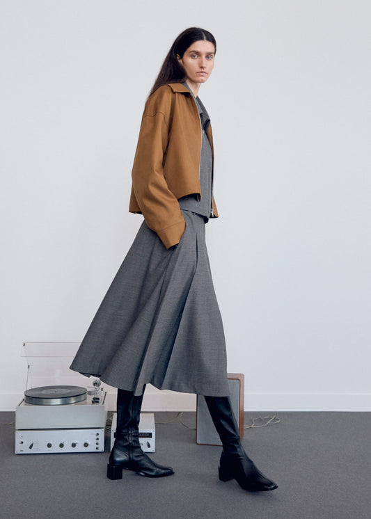 Pleated Wool Midi Skirt