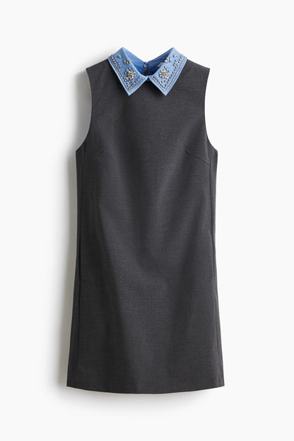 Embellished-collar A-line dress
